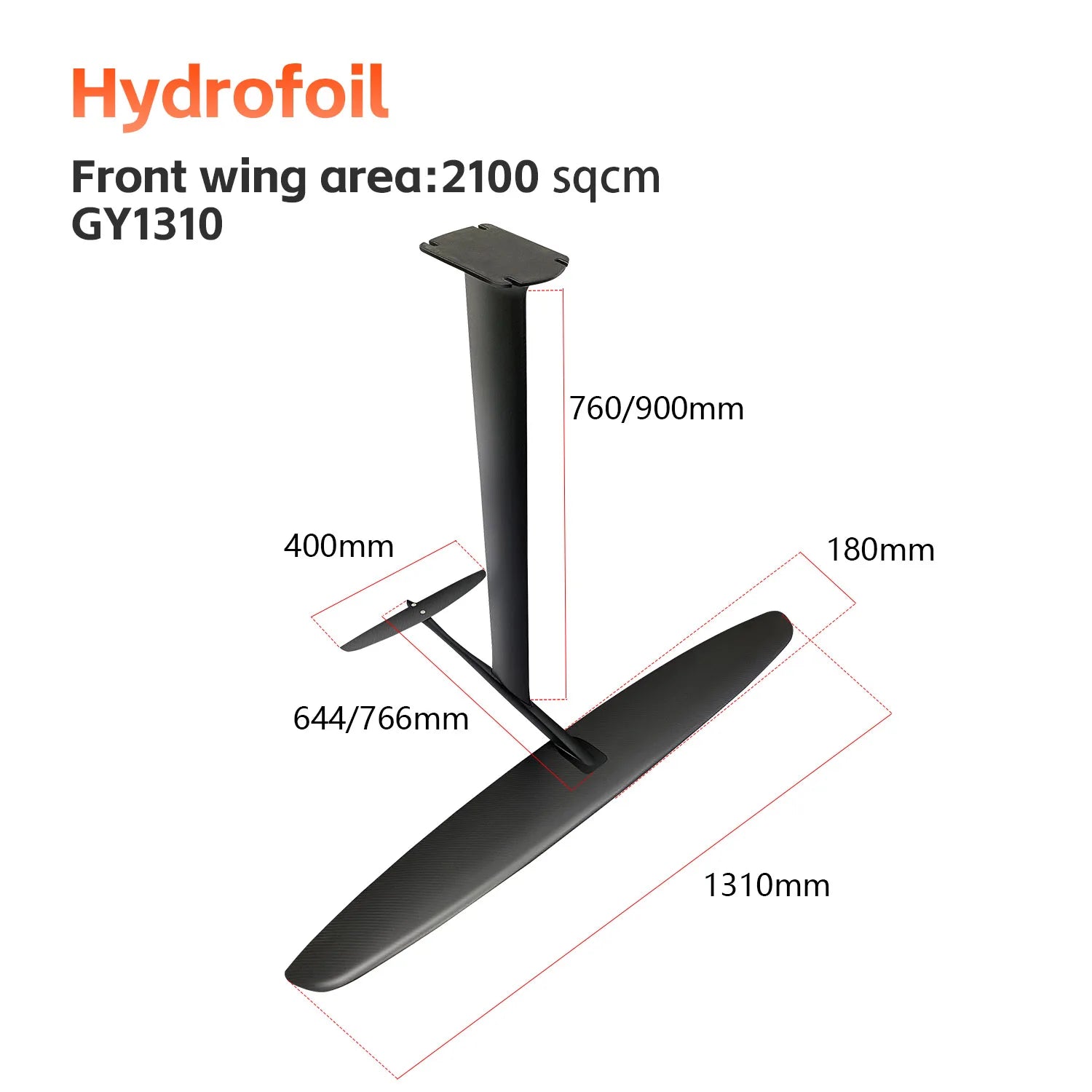 ports Surf Foil Kite Accessories 2、GY1310 2100 sq cm Carbon  Front Wing 90 cm Carbon Mast Beginner Outdoor Hydrofoil Water