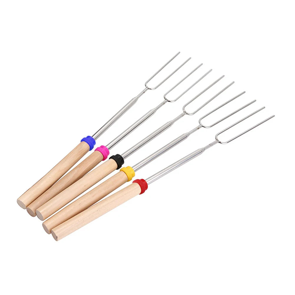 5Pcs BBQ Fork Barbecue Cookware Outdoor Roasting Sticks Telescopic U-Shaped Camp Tool for Household Kitchen BBQ Supplies