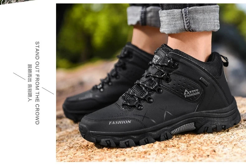 Brand Men Winter Snow Boots Waterproof Leather Sneakers Super Warm Men's Boots Outdoor Male Hiking Boots Work Shoes Size 39-47