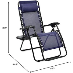 Outdoor Textilene Adjustable Zero Gravity Folding Reclining 3-Piece Lounge Chair Set with Side Table, Blue, pack of 2