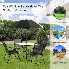 5/6pcs Folding Patio Dining Set,Small Metal Outdoor Garden Patio Table and Chair Set w/Umbrella for Lawn,Deck,Backyard