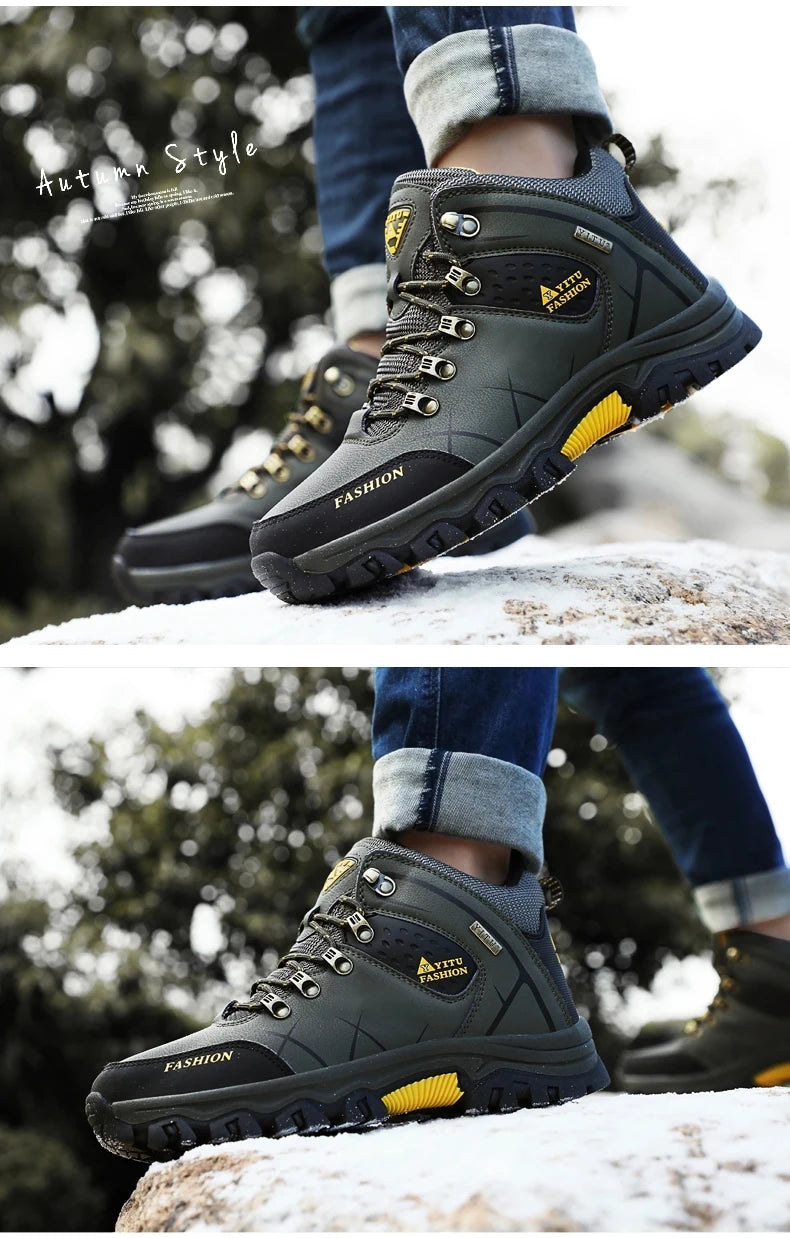 Brand Men Winter Snow Boots Waterproof Leather Sneakers Super Warm Men's Boots Outdoor Male Hiking Boots Work Shoes Size 39-47