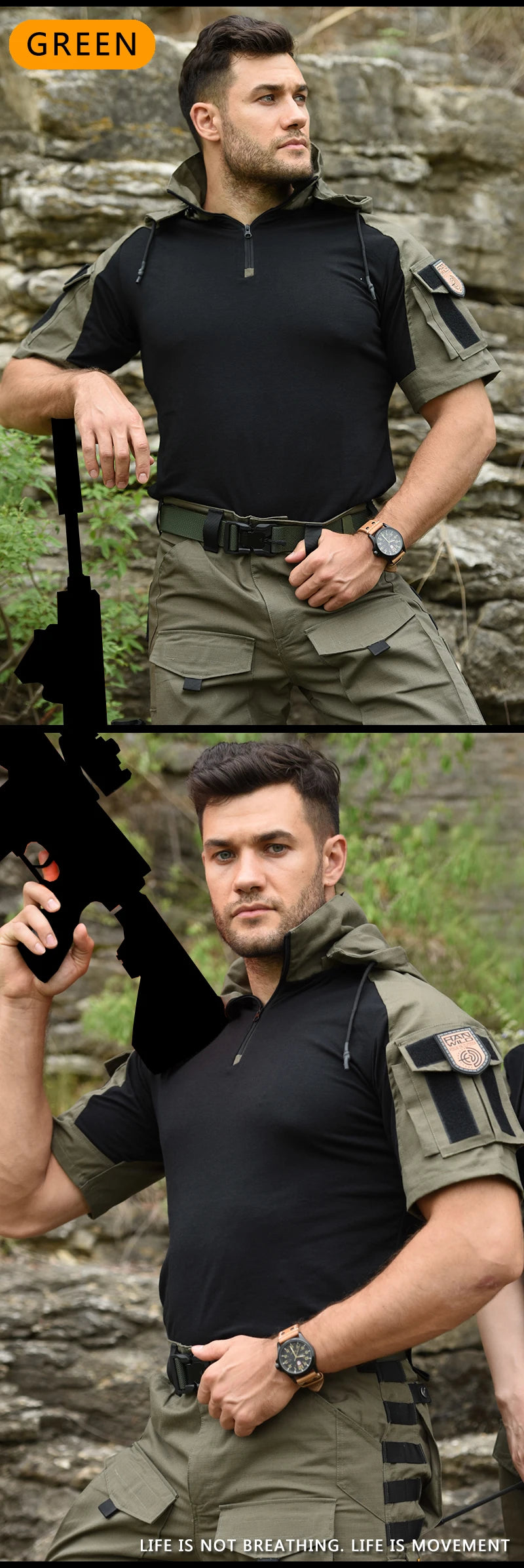 HAN WILD Tactical T-shirt Men Short Sleeves Softair Climb Shirt Men Clothing Hunting Soldiers Hood Shirt Camping Equipment