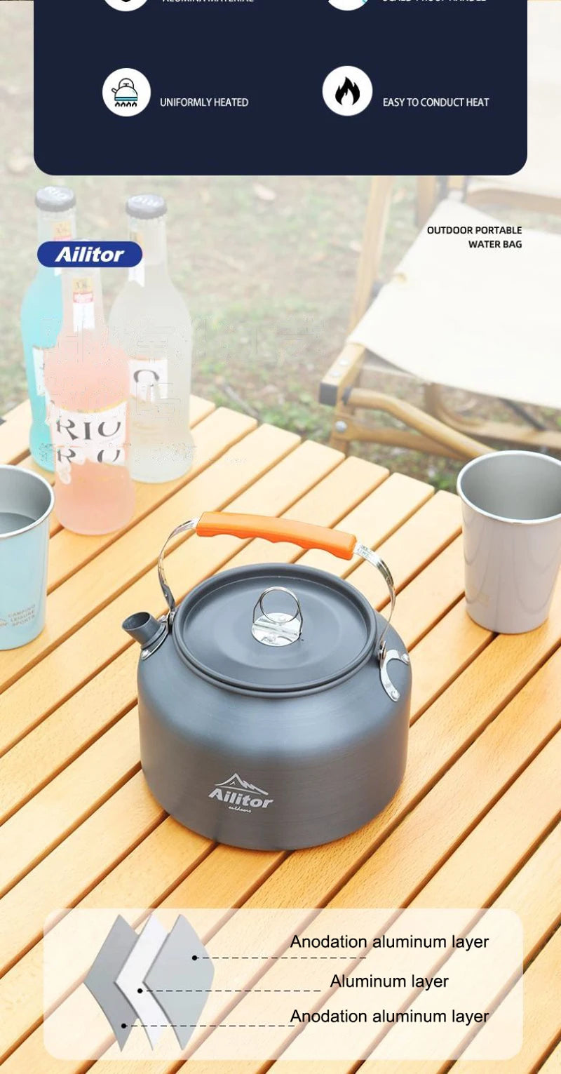 0.8L-2.0L Outdoor Lightweight Aluminum Alloy Kettles Teapot Coffee Pot Camping Travel Picnic Cooking Kettle Hiking Cookware Set