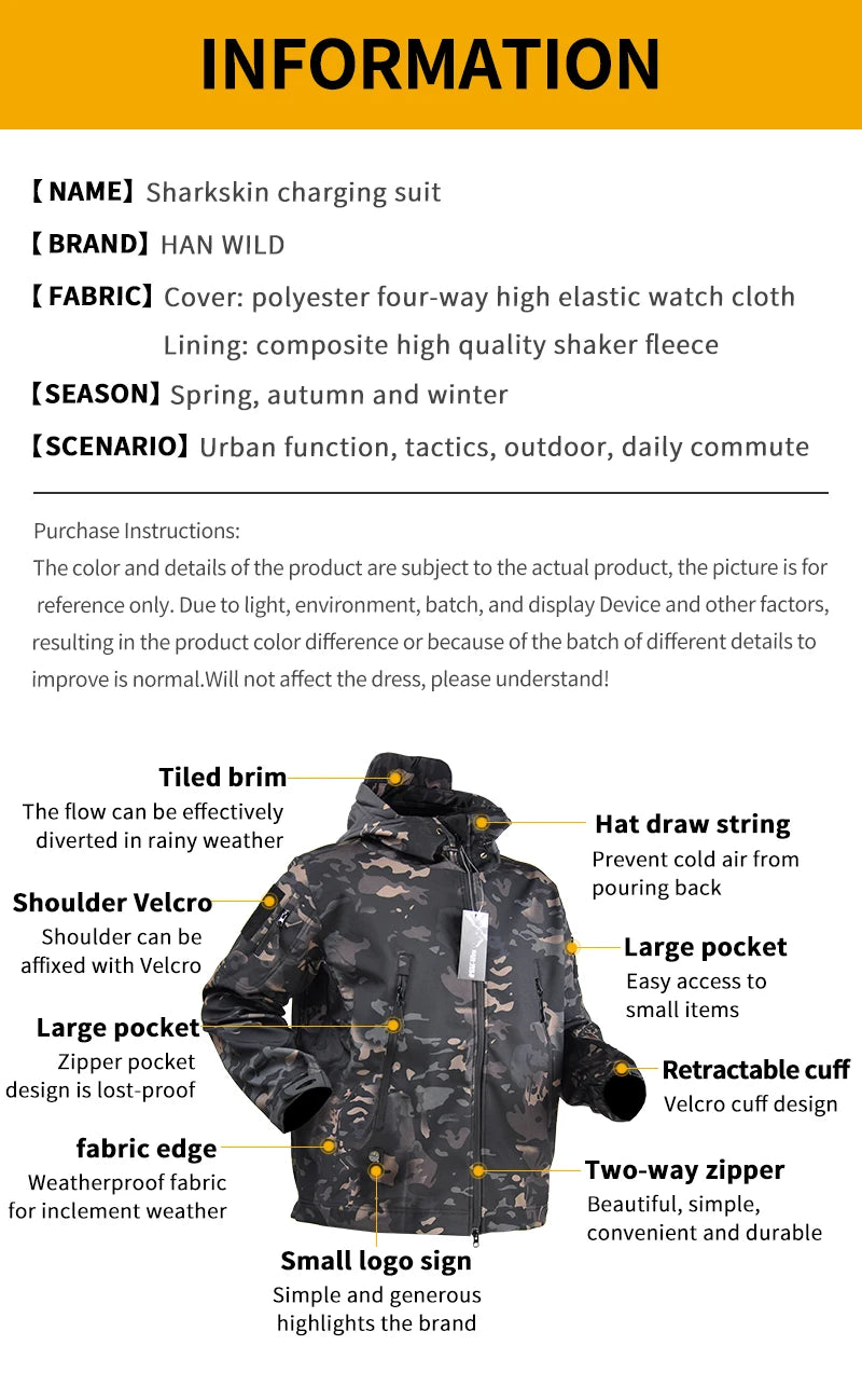 Waterproof Jacket Warm Windbreaker Men Clothing Soft Shell Hunting Coat Windproof Tactical Jackets Big Size Camouflage Jacket