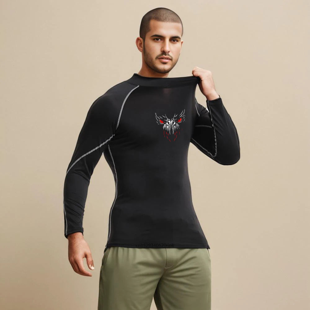 Compression Shirt Men Running T Shirt Gym Sports Top Quick Dry Breathable High Neck Undershirts Fitness Bodybuilding Clothing