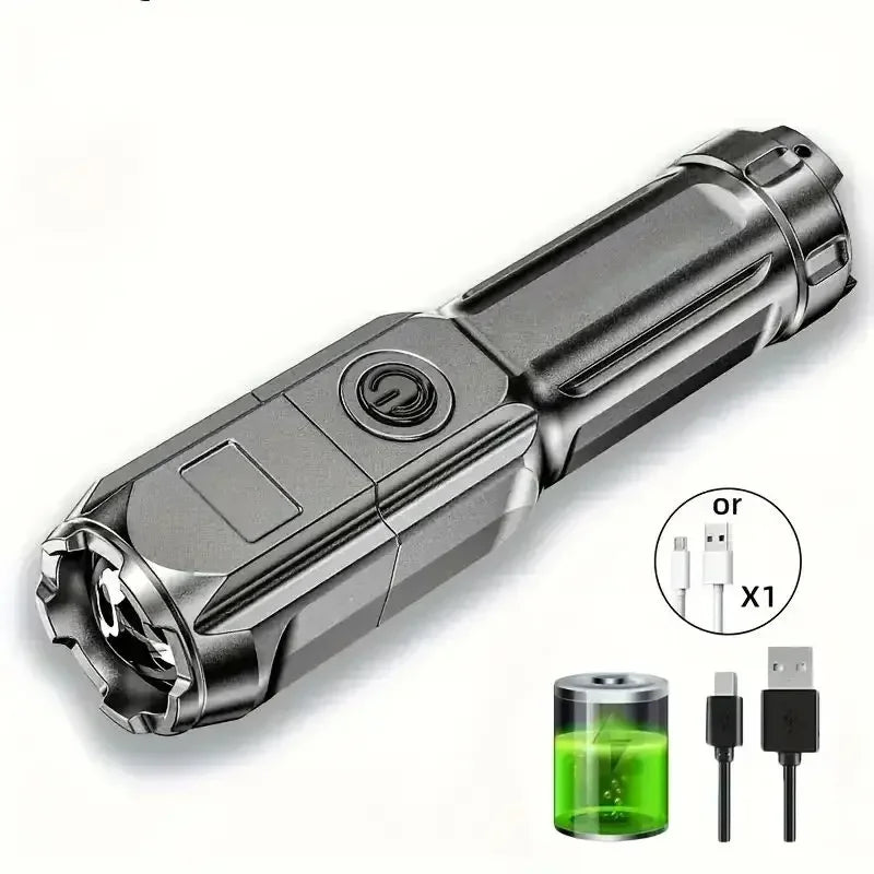 Super Bright Zoomable Flashlight LED Light USB Rechargeable Handheld Torch Waterproof 3 Modes Waterproof for Outdoor Camping