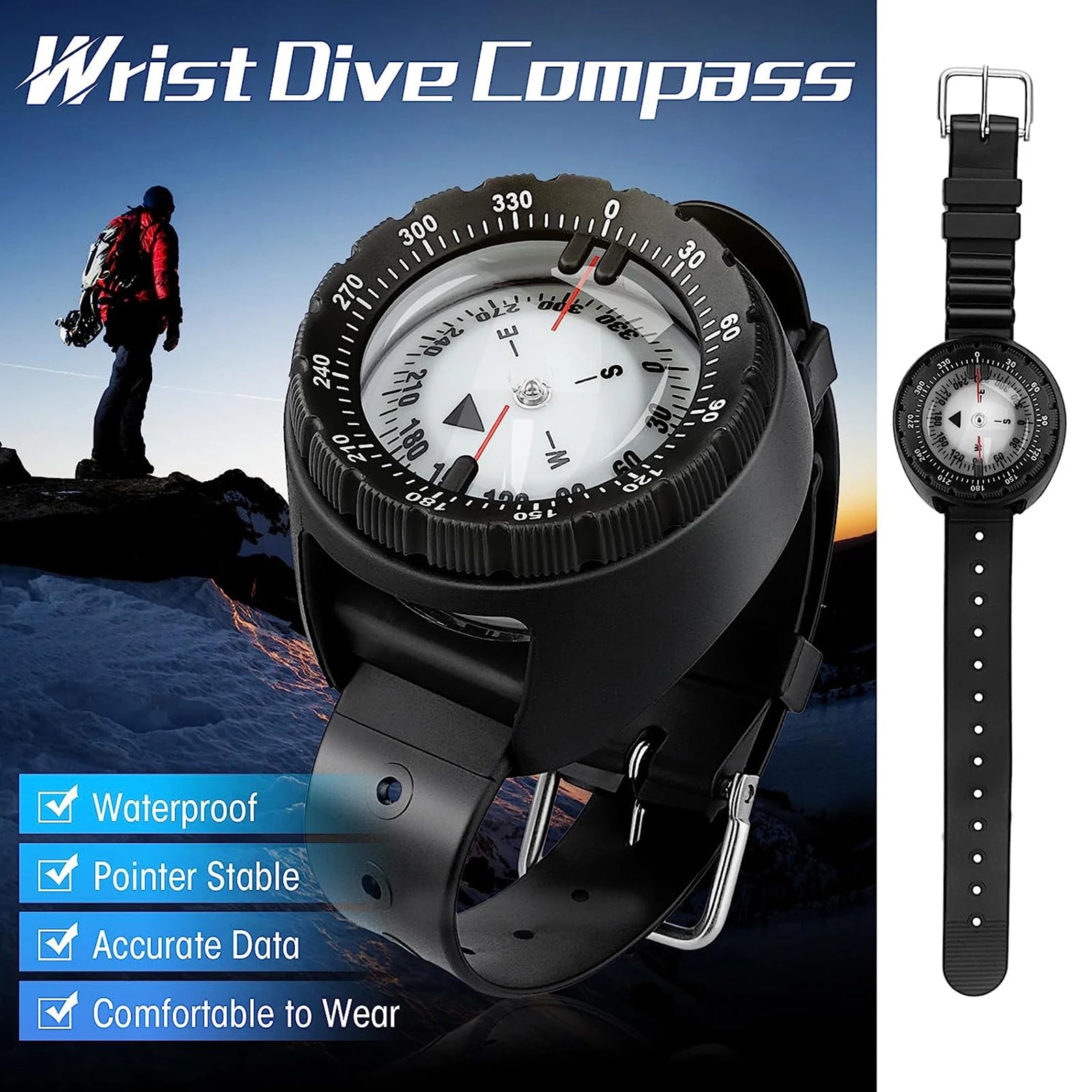 Digital Underwater 50m Diving Compass Professional Waterproof Navigator Digital Scuba Luminous Balanced Watch for Swimming