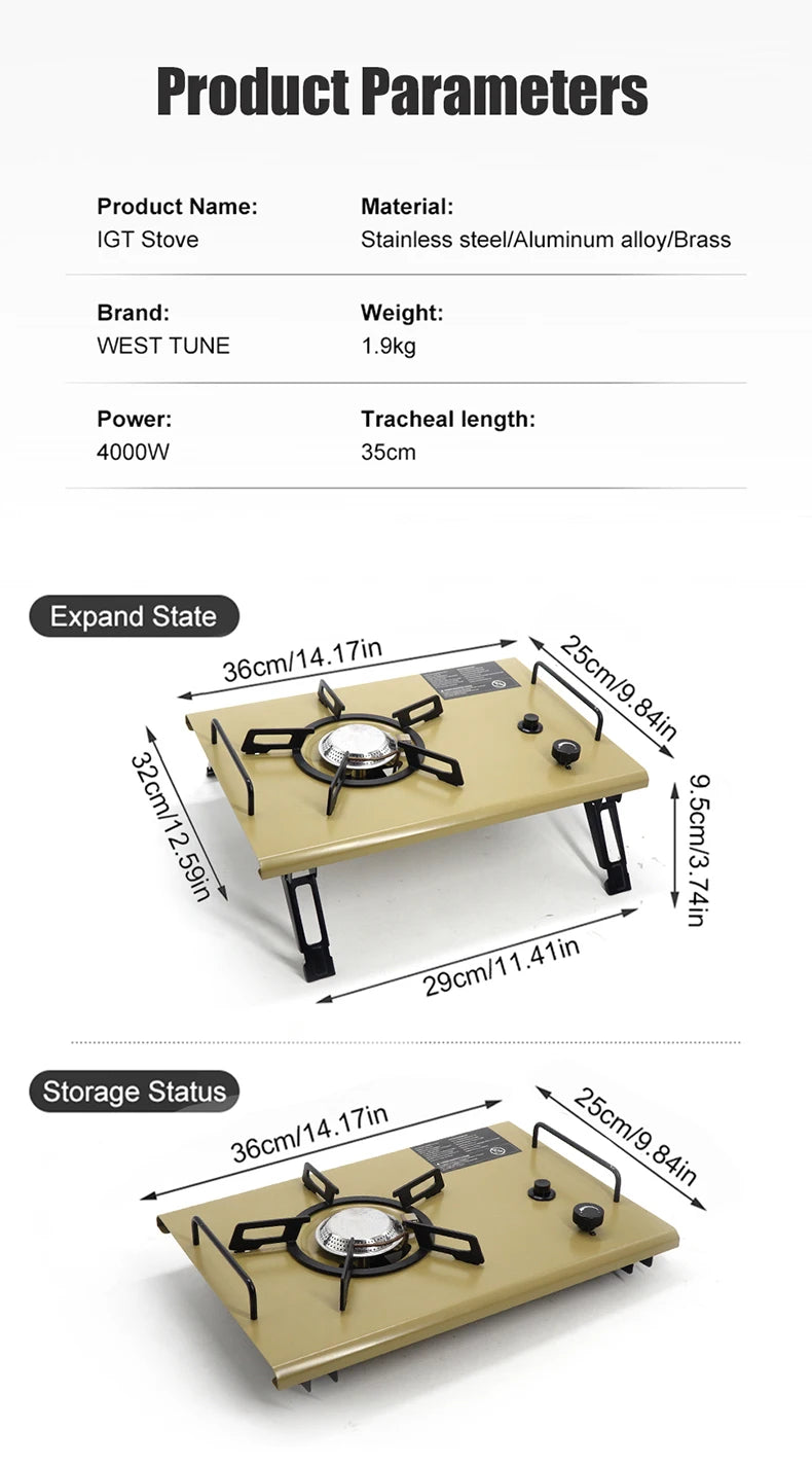 WESTTUNE Camping Table with IGT Stove Portable Aluminum Alloy Folding Table with Accessories Multifunctional Outdoor Tables