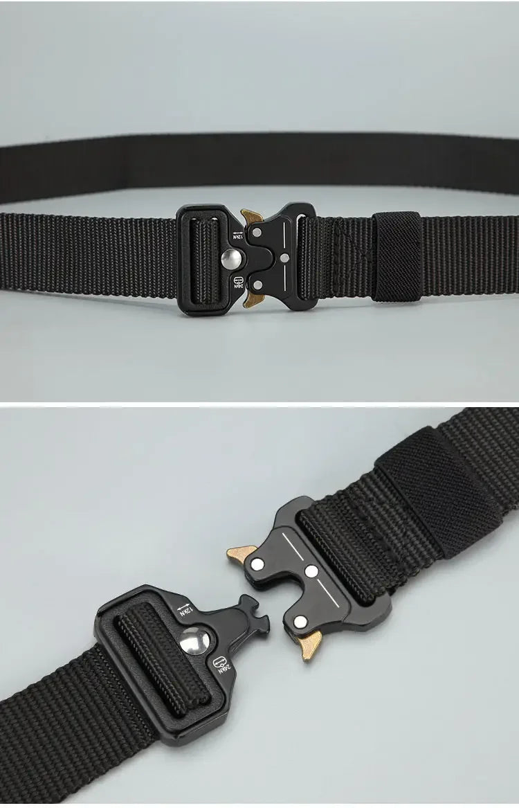 Men's new tactical high weight and wear-resistant alloy buckle nylon waist belt outdoor belt work clothes canvas elastic belt