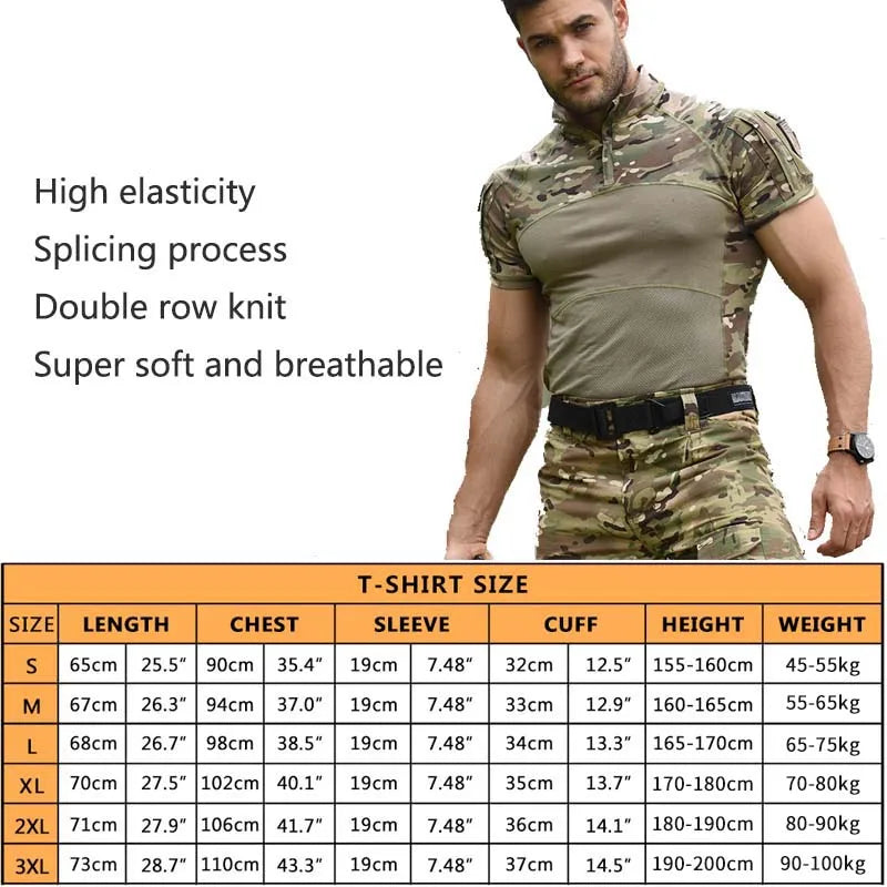 HAN WILD Tactical T-Shirt Combat Shirt for Men Clothing Camouflage Shirts Tops Short Sleeve Summer Hiking Climbing Clothes