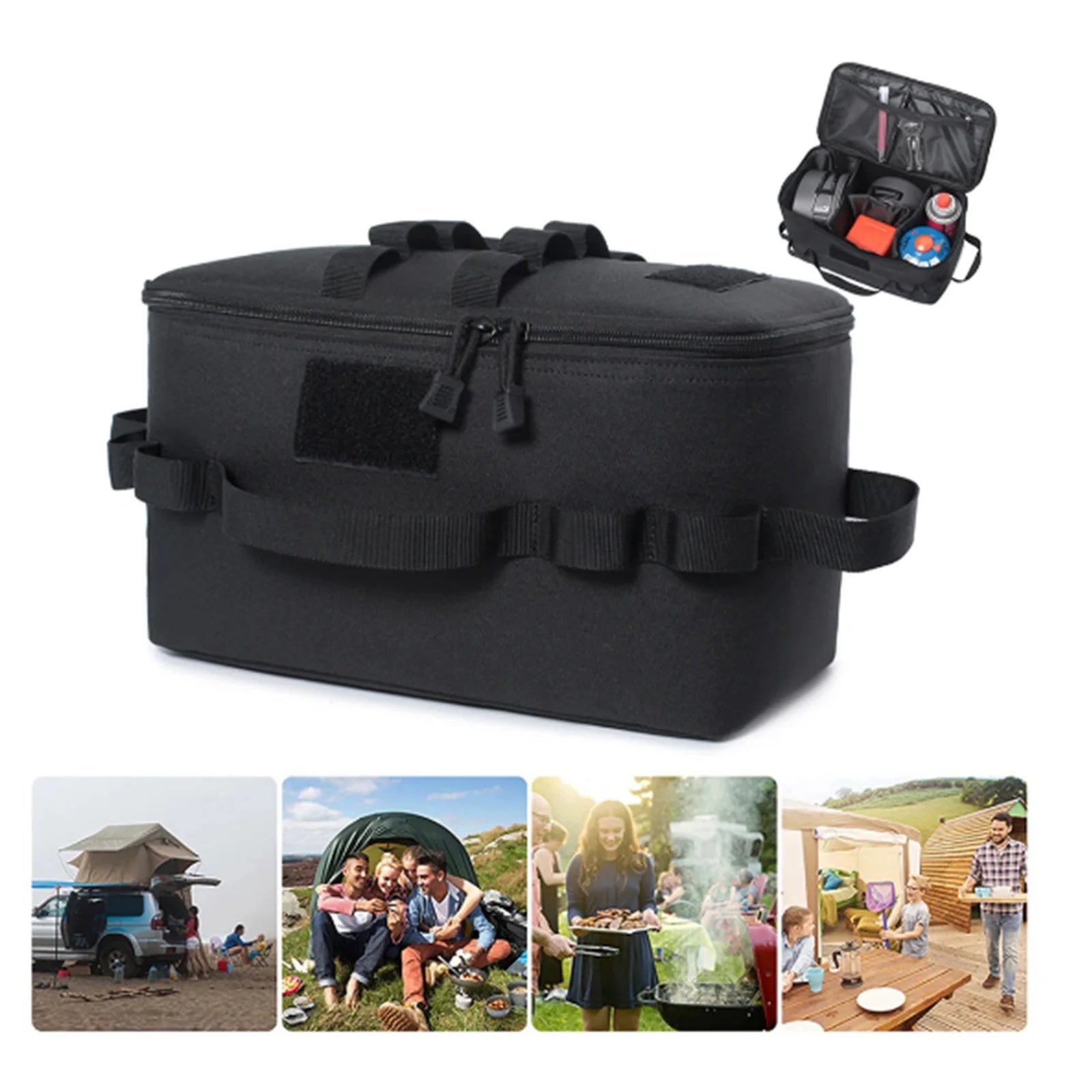 Camp MOLLE Pouch Outdoor Camping Storage Bag Basket Gas Stove Canister Pot Carry Bag Sack Picnic Bag Cookware Utensils Organizer