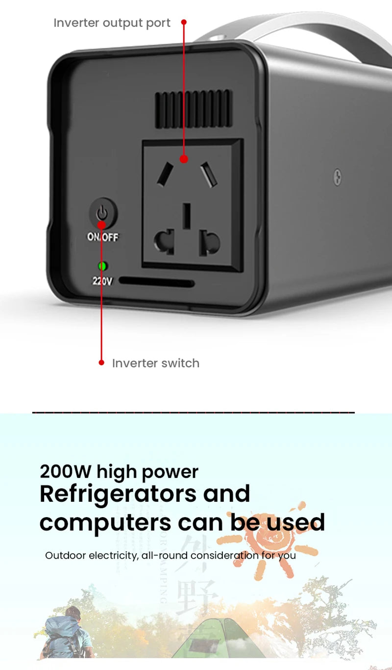 220V 200W Portable Solar Generator Power Station 32000mAh USB AC External Spare Battery Power Supply Charger For Outdoor Camping