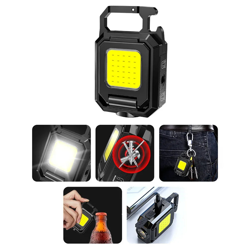 Mini Flashlight Keychain Multifunctional Portable COB Camping Lamps USB Charging Led Work Lights Outdoor Fishing Hiking Lantern