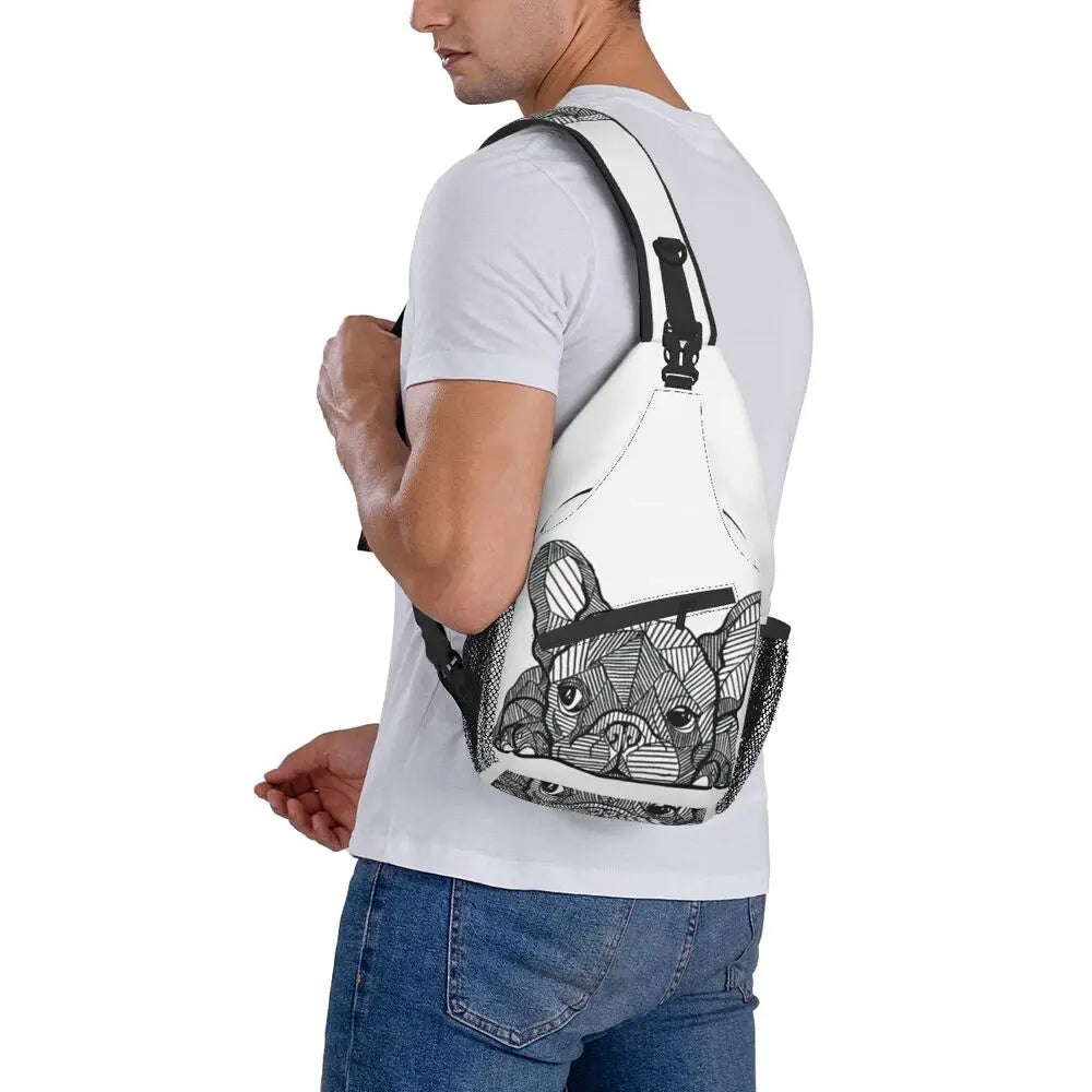 Casual French Bulldog Sling Bag for Cycling Camping Men's Frenchie Dog Lover Crossbody Chest Backpack Shoulder Daypack