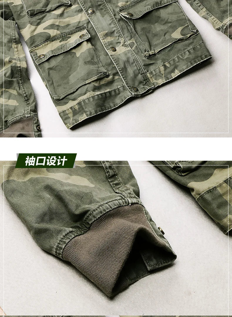 Autumn Fit Casual Camouflage Men's Jacket Zipper Green Tooling Overalls Outdoor Trekking Training Hunting Clothing Combat Sports