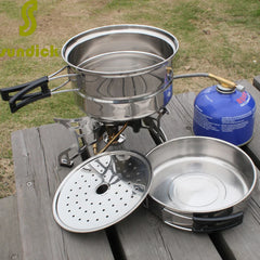 1 Set 3pcs Stainless Steel Outdoor Camping Picnic Pot Cookware Picnic Pan Set Cooking Tool Set for 2-3 People (Silver)