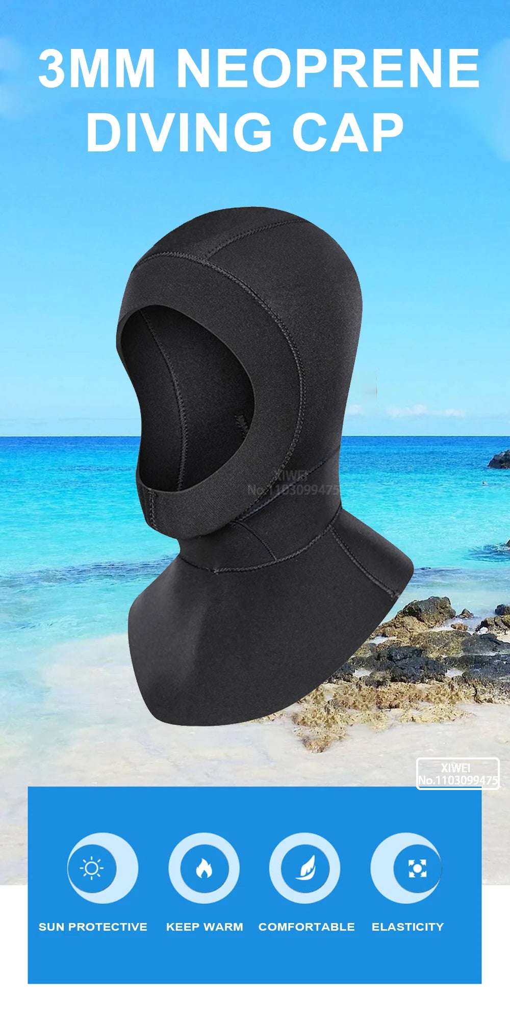 5mm/3mm Neoprene Swim Cap Diving Hood Snorkel Scuba Hat Kitesurf Windsurf Surf Hat Underwater Spearfish Fishing Diving Equipment