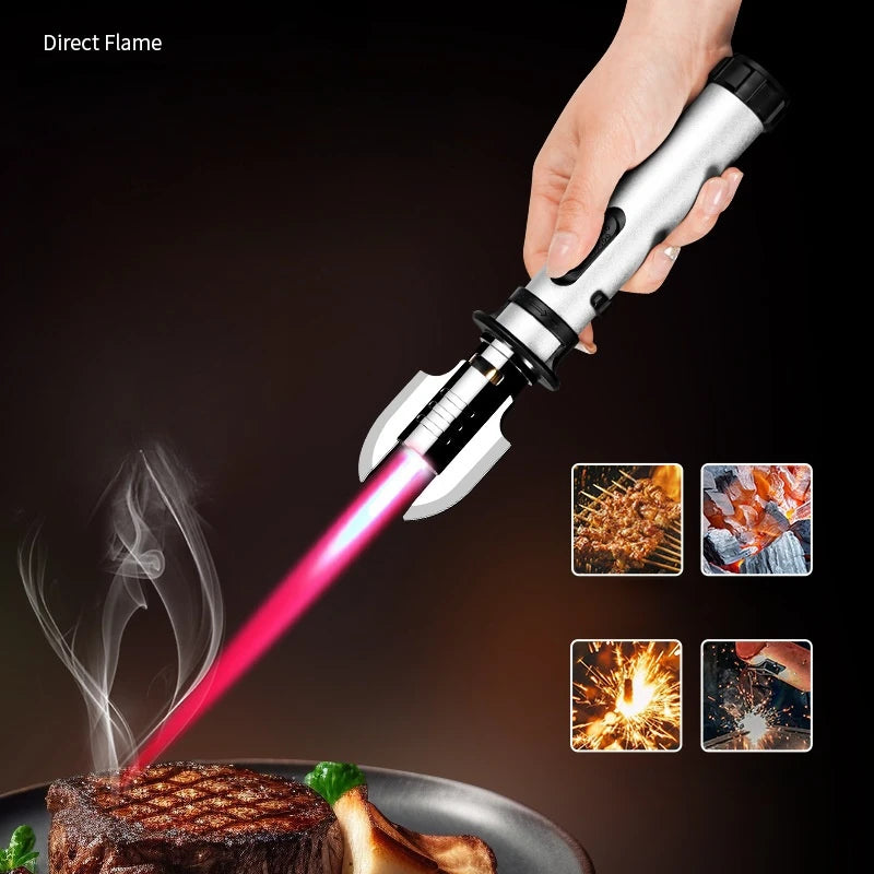 Outdoor Camping BBQ Welding Spray Gun Planet Lightsaber 360° Use Windproof High Temperature Red Flame Turbine Jet Gas Lighter