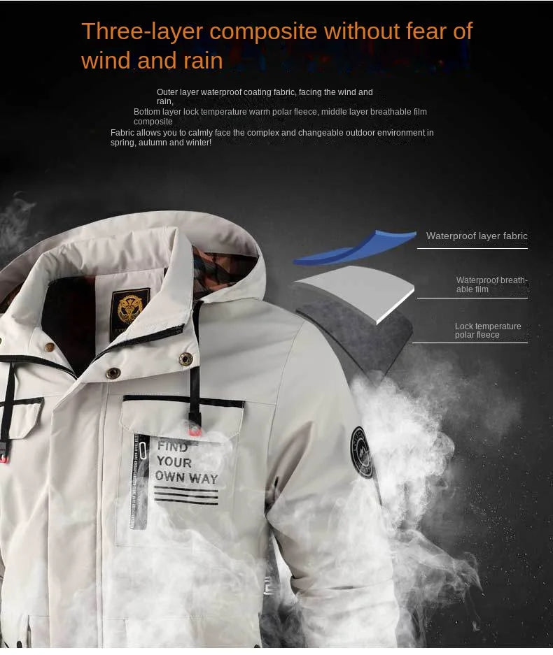 Fashion Men's Casual Windbreaker Jackets Hooded Jacket Man Waterproof Outdoor Soft Shell Winter Coat Clothing Warm Plus Size