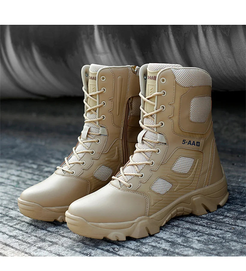 Hot Sale Men’s Tactical Boots Autumn Lightweight Plus Size Side-zip Mesh US Combat Boots Outdoor Durable Hiking Desert Work Boot