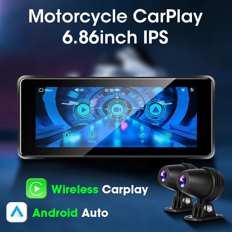 7 Inch Motorcycle Portable Navigation GPS Wireless Apple Carplay Android Auto IPX7 Waterproof Motorcycle BT Touch Screen Display