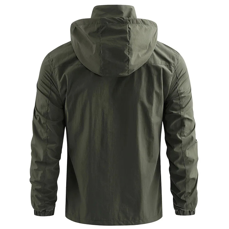 US Hot Sale Men 5XL Soft Shell Hiking Jacket Outdoor Multi-pocket Hooded Windproof Tactical Plus Size Camping Safari Windbreaker