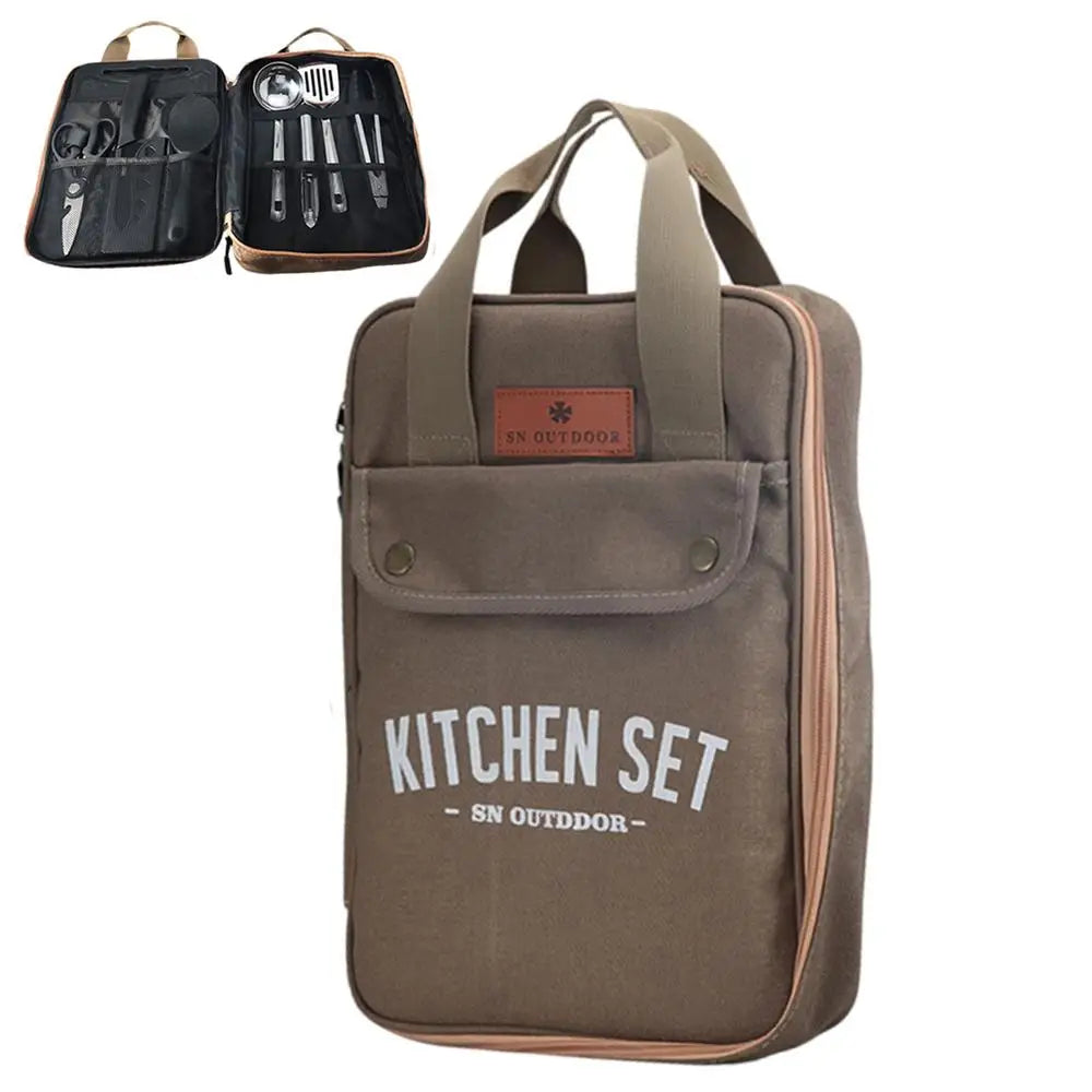 8pcs/set Camping Kitchen Cookware Set Portable Camp Kitchen Set Spatula And Cutting Board Storage Bag Set Camping Kitchenware