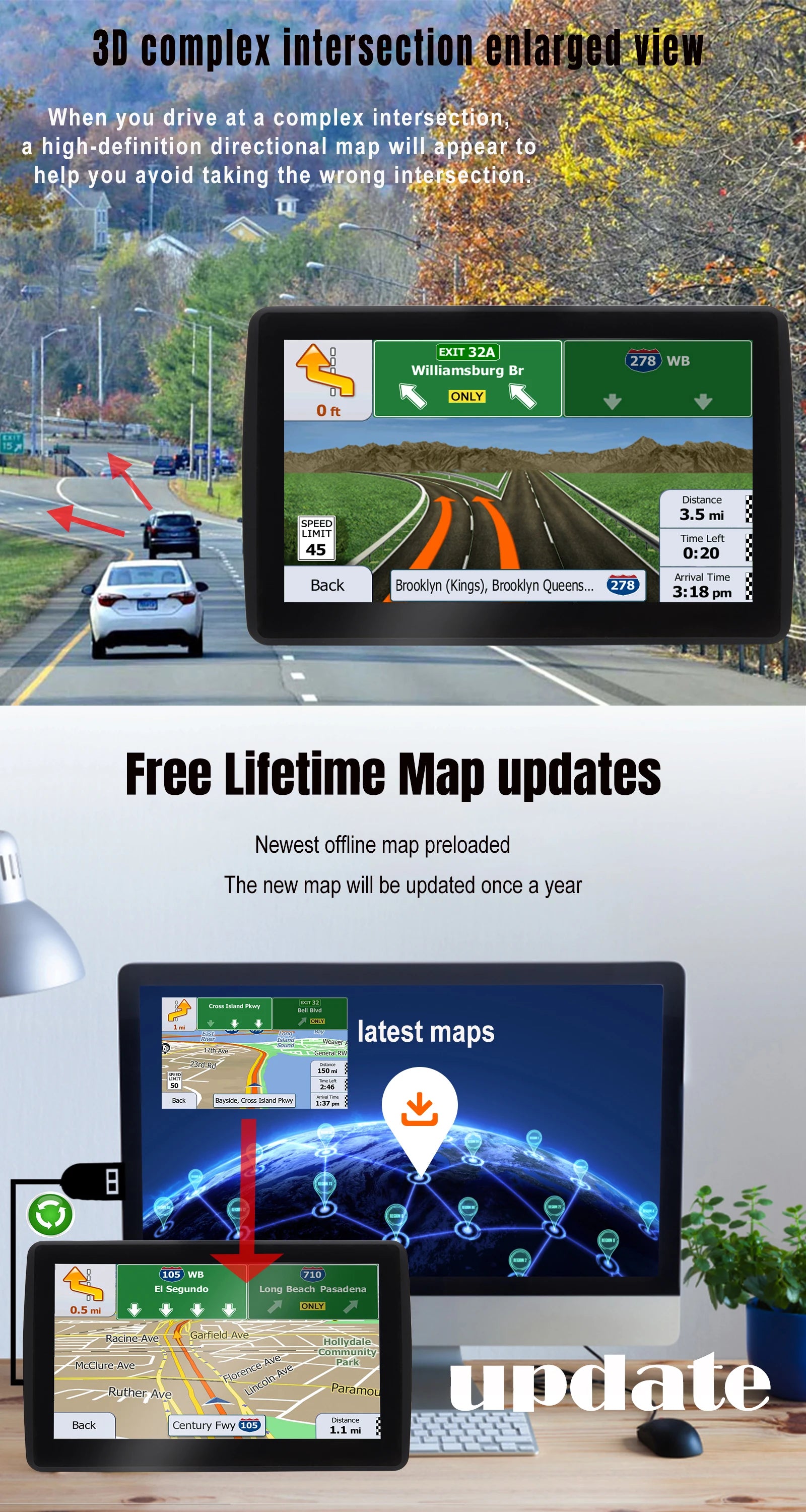 7 Inch GPS Navigation for Car Truck SAT NAV Accessories Tools  Navigator 2024 Free Update Europe North America Map 8GB FM Music