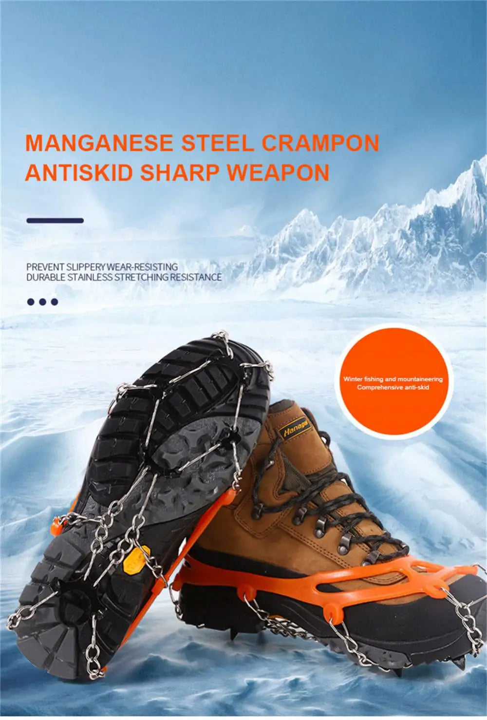 10 Teeth Ice Gripper Spike For Shoes Anti Slip Hiking Climbing Snow Spikes Crampons Cleats Chain Claws Grips Boots Cover