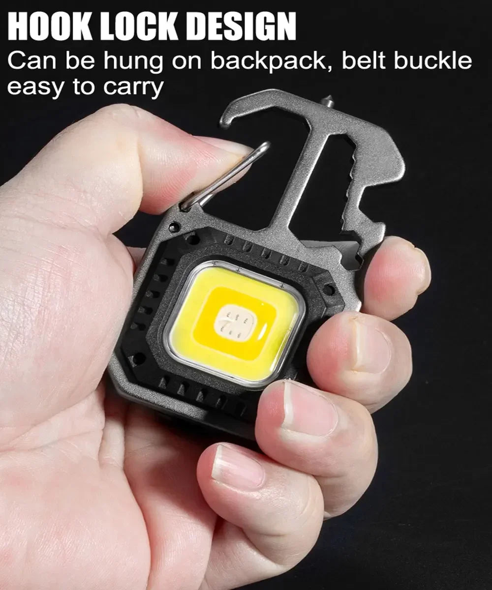 Rechargeable Mini COB Keychain Light, Multi-function Super Bright Flashlight, Outdoor Camping Light with Magnet, Screwdriver