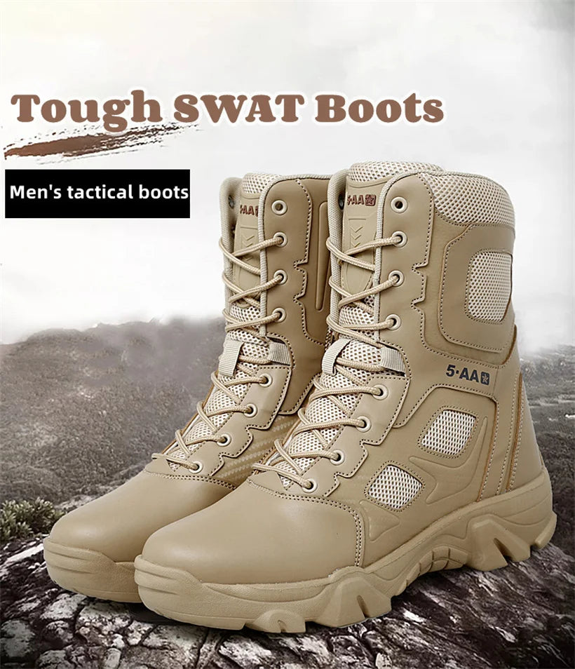 Hot Sale Men’s Tactical Boots Autumn Lightweight Plus Size Side-zip Mesh US Combat Boots Outdoor Durable Hiking Desert Work Boot