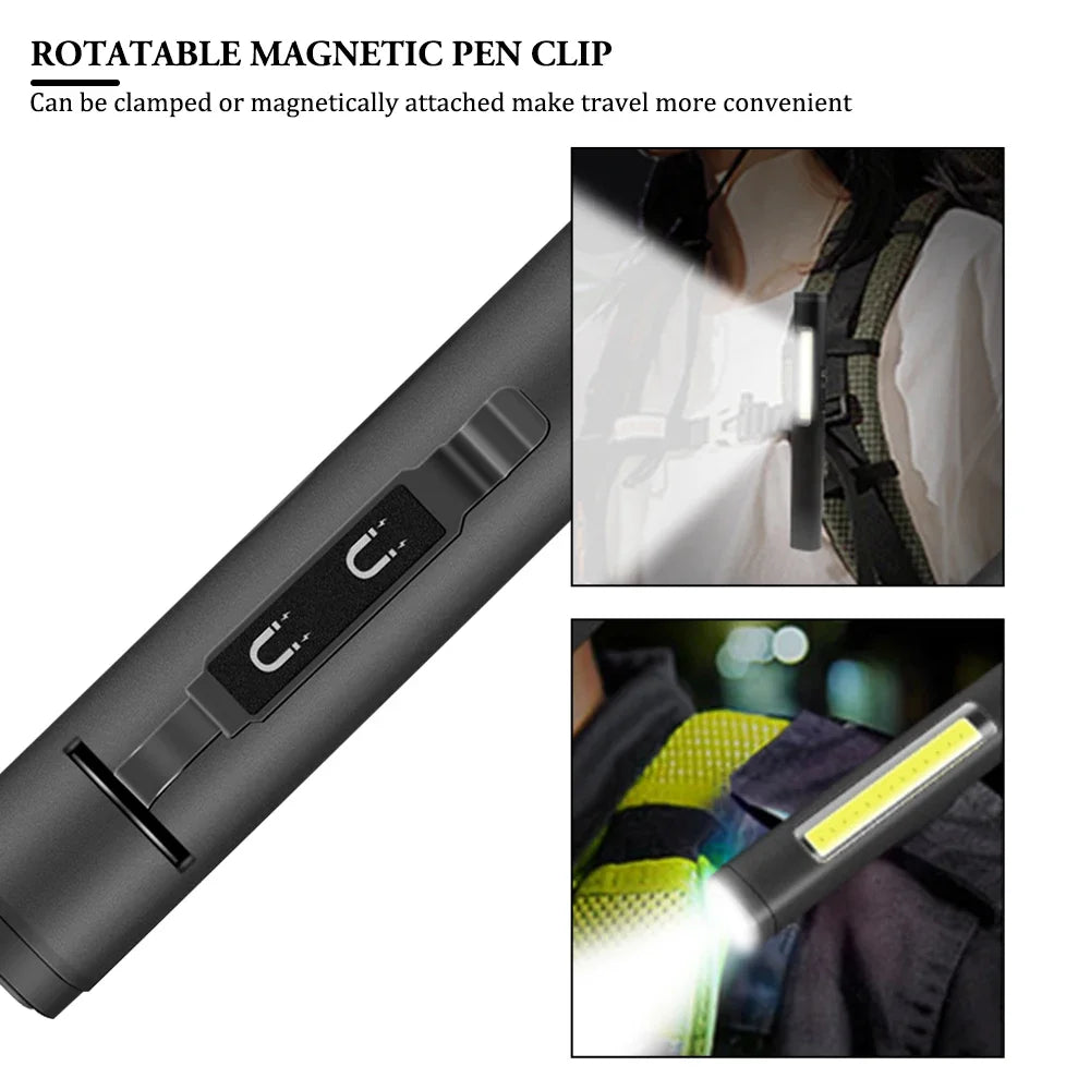 Mini LED Keychain Flashlight 300LM Portable Pen Lamp With Clip Magnet XPE+COB Light Type-C Rechargeable Torch Camping Lantern