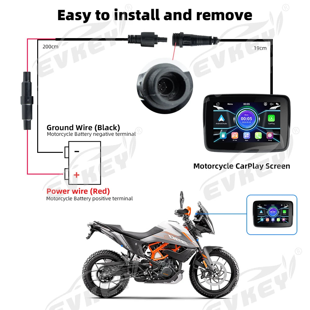 EVKEY Navigation Motorcycle Carplay Display Screen Portable Motorcycle Wireless Android Auto Monitor