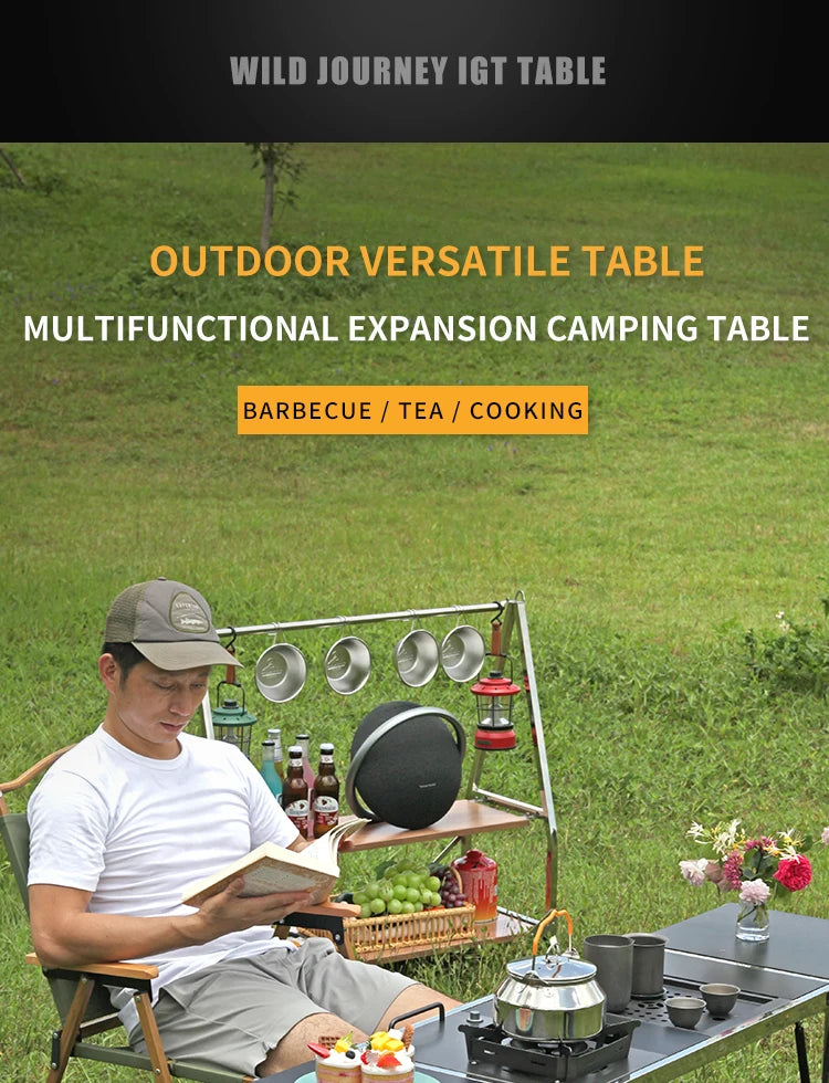 Wild Journey IGT 304 Stainless Steel Folding Table Portable Outdoor Vacation Party Camping Picnic BBQ Tools Tea Cooker Set