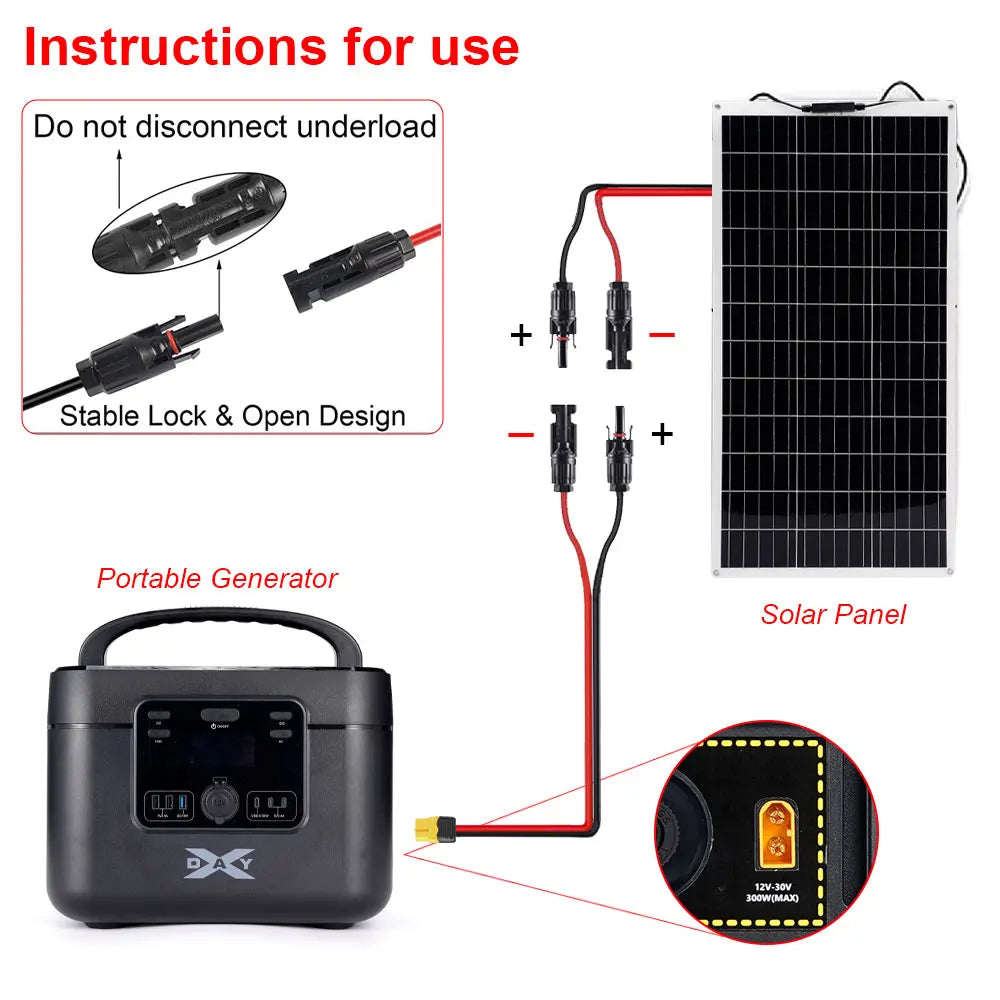 12AWG Connector Wire XT60 Female Adapter to Solar Panel Connection Charging Cable For Portable Power Station Solar Generator