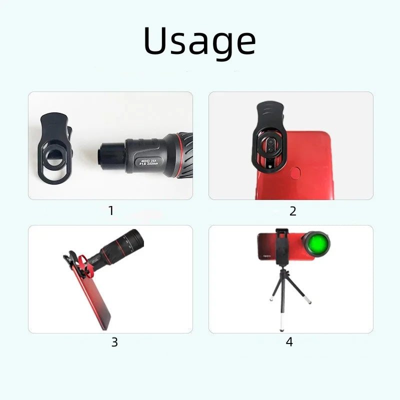 New 25x32mmTelescope High Definition Phone Camera Telescope for Camping & Hiking with Clip Monocular Telescope Spotting Scope