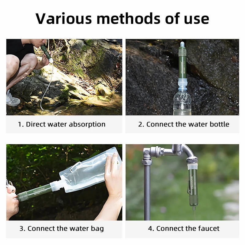 PACOONE Outdoor Survival Water Filter Camping Equipment Water Purifier Water Filtration Emergency Supplies for Camping Hiking