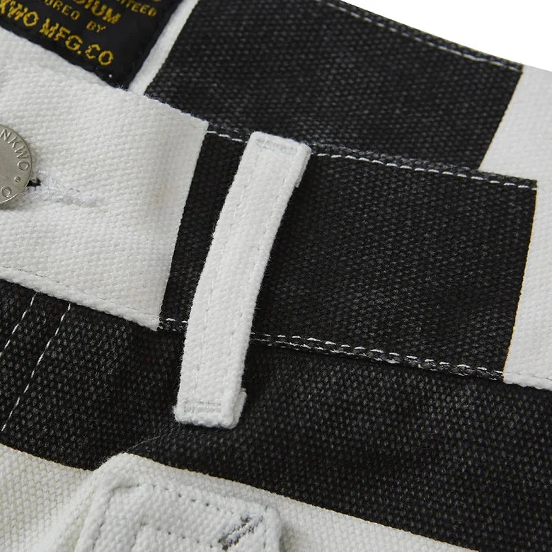 Men's Canvas Prisoner Overalls Shorts Retro Motorcycle Striped Pants AMEKAJI Outdoor Hiking Trekking Camping Clothing Riding