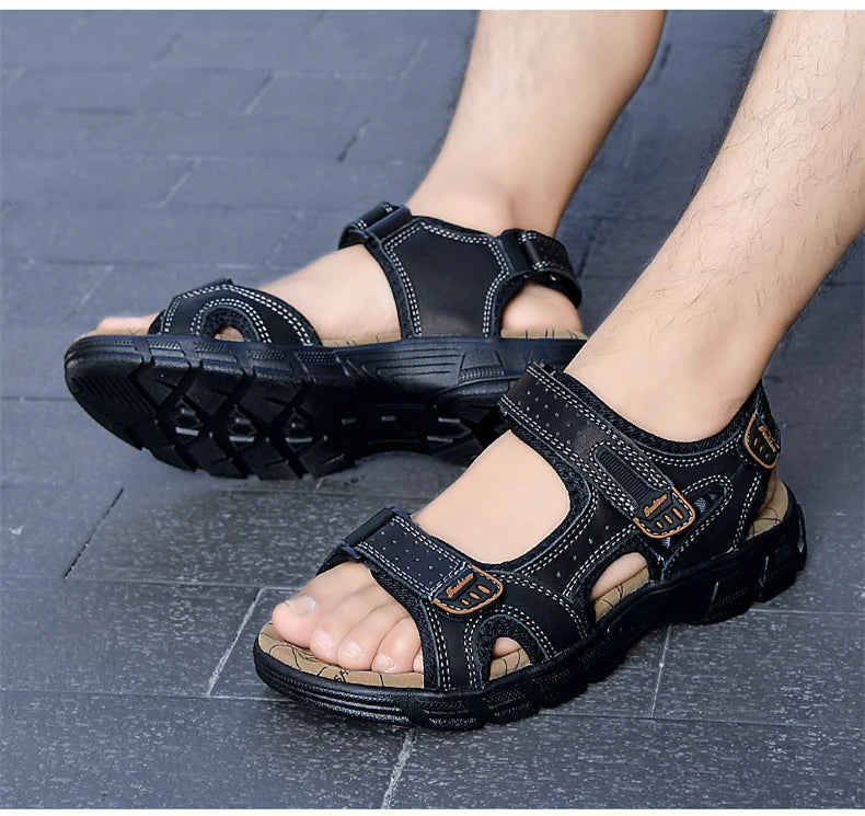 Genuine Leather Men's Sandals Summer Leisure Men Shoes High Quality Soft Casual Sandals for Men Beach Hiking Men's Shoes Size 46