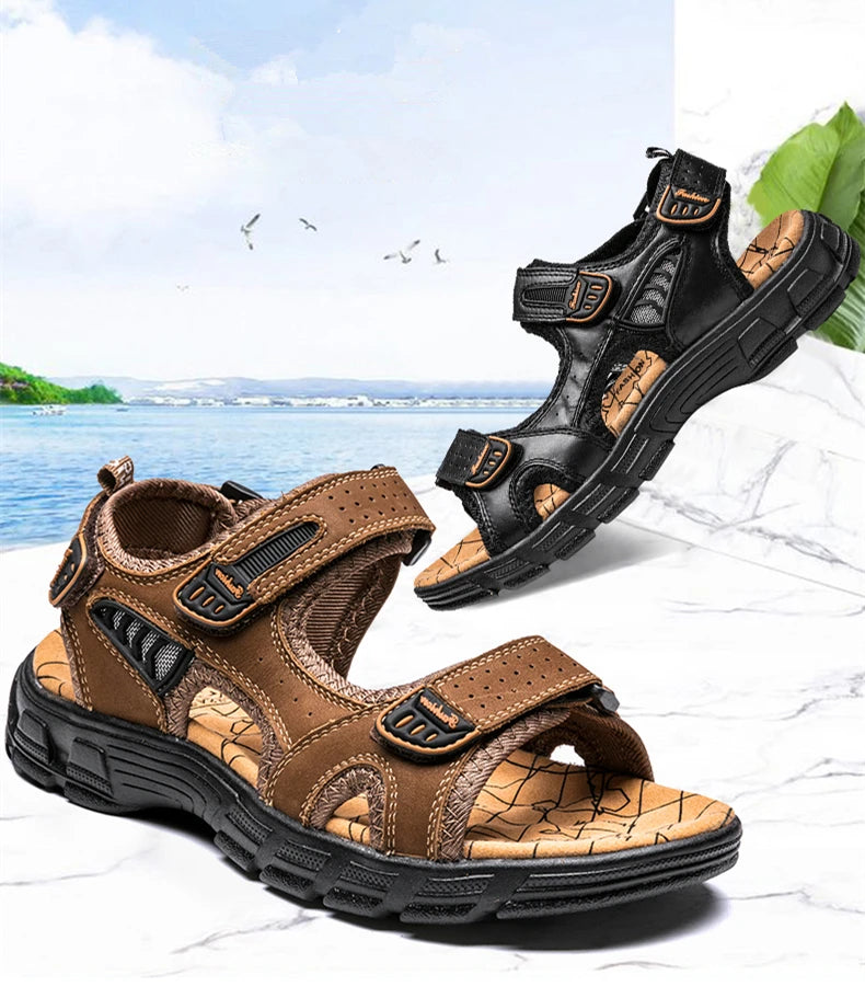 Genuine Leather Men's Sandals Summer Leisure Men Shoes High Quality Soft Casual Sandals for Men Beach Hiking Men's Shoes Size 46