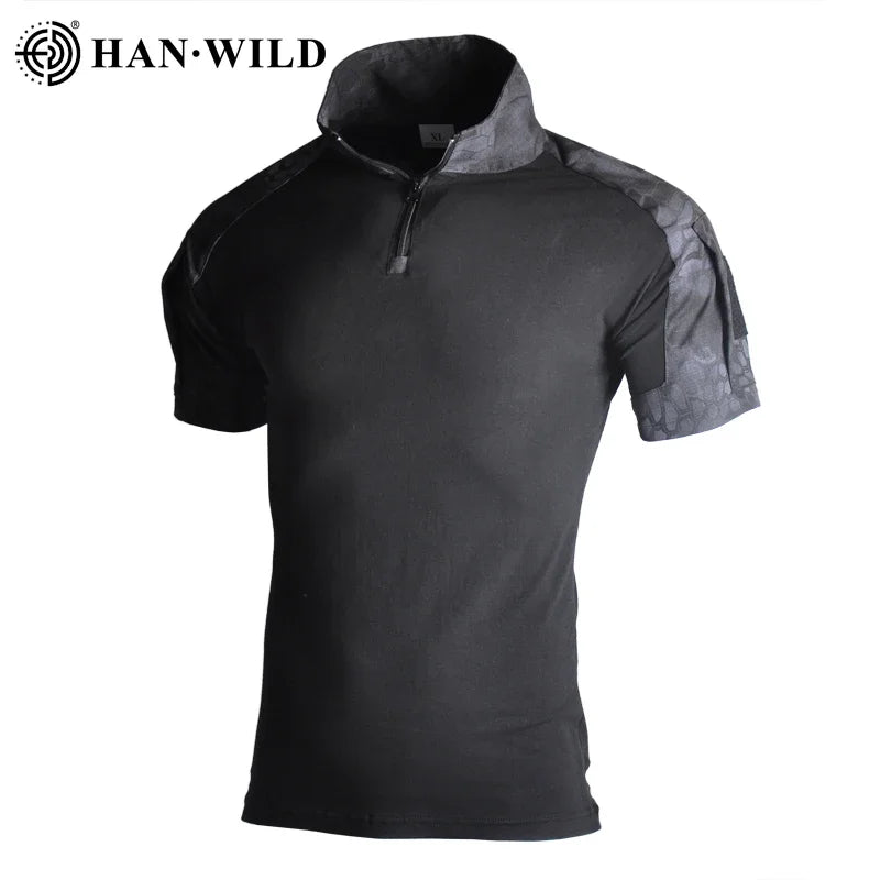 HAN WILD Camouflage Tees Men Tactical Shirt Cotton Climbing Shirts Combat T-Shirt Airsoft Paintball Camping Hunting Clothing