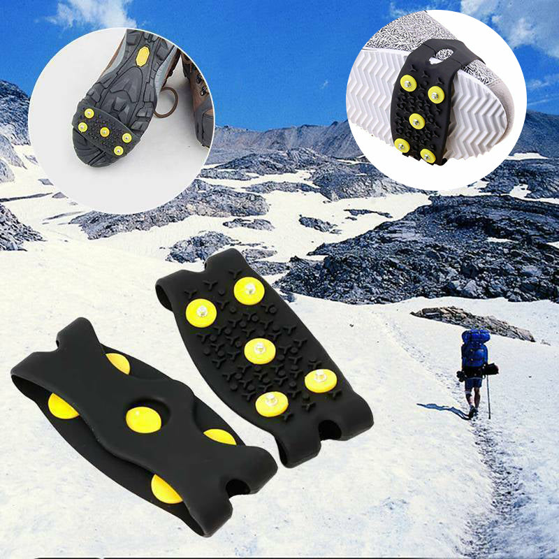 2pcs 5-Stud Snow Ice Claw Climbing Anti Slip Spikes Grips Crampon Cleats Sport Shoes Cover for Women Men Boots Cover Size 35-43