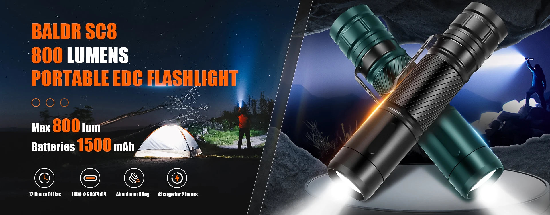 BALDR Rechargeable Solar LED Camping Lantern IPX6 Waterproof Portable Torch Fill Light Tent Lamp Work Outdoor Lighting 4000MAH