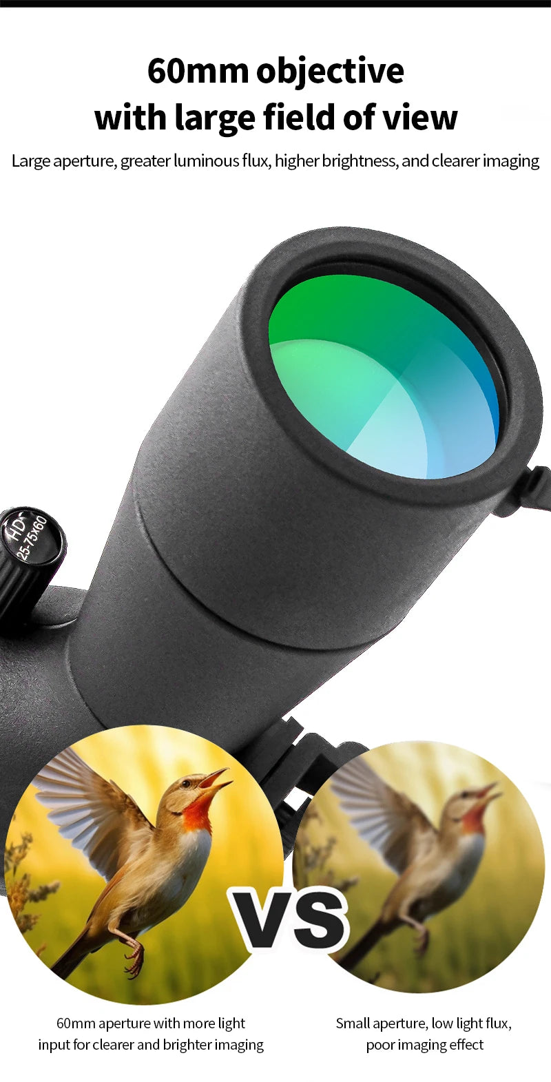 25-75x60 Spotting Scope zoom Monocular high power telescope BAK4 Prism Waterproof Birdwatching Target Shooting Camping hunting