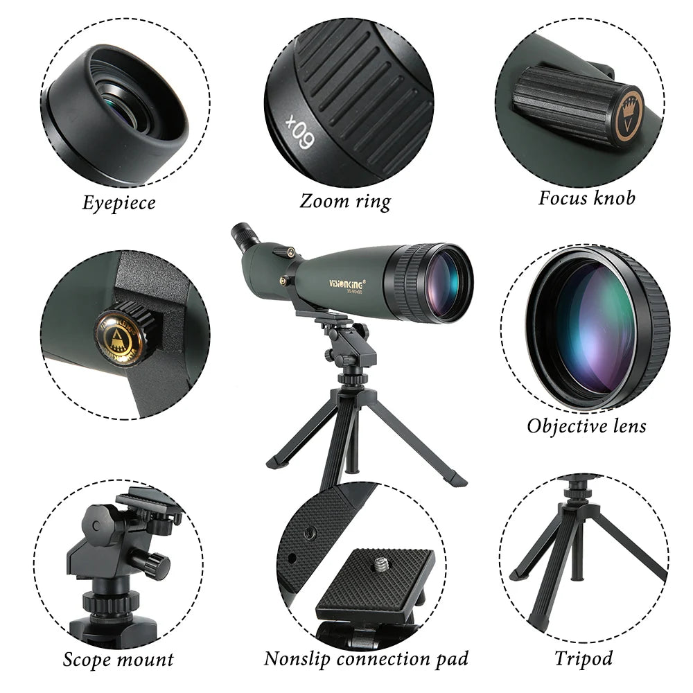 Visionking 30-90x90 Zoom Spotting Scope High Power Monocular Telescope For Hunting Golf Shooting With Phone Camera Adapter