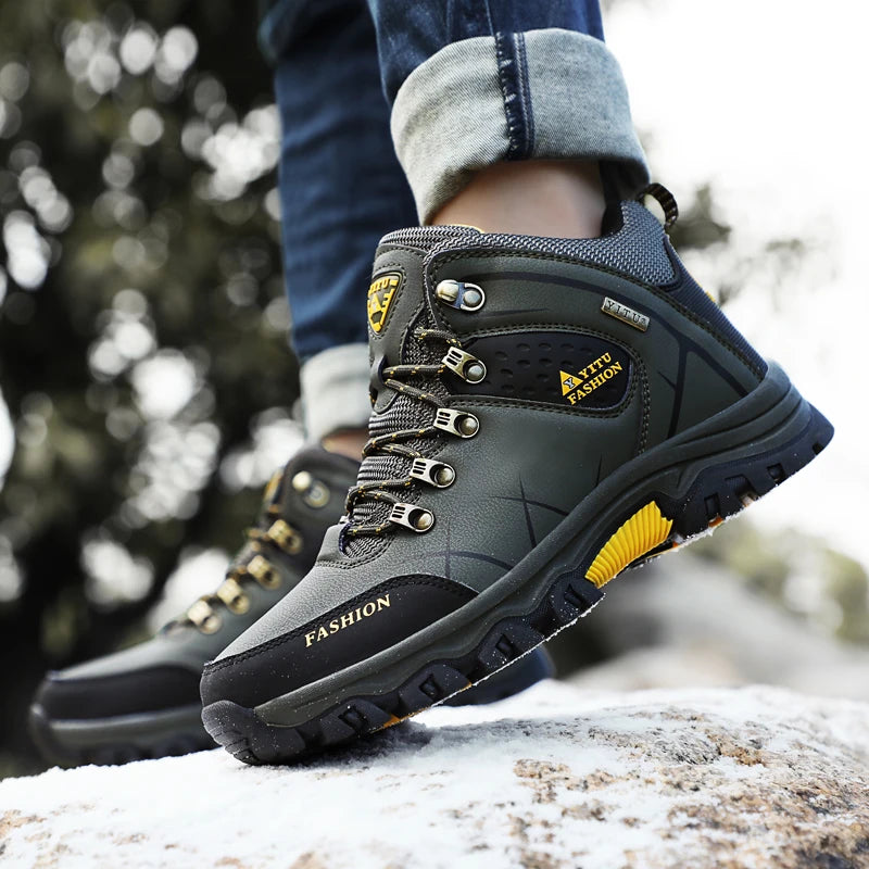 Brand Men Winter Snow Boots Waterproof Leather Sneakers Super Warm Men's Boots Outdoor Male Hiking Boots Work Shoes Size 39-47