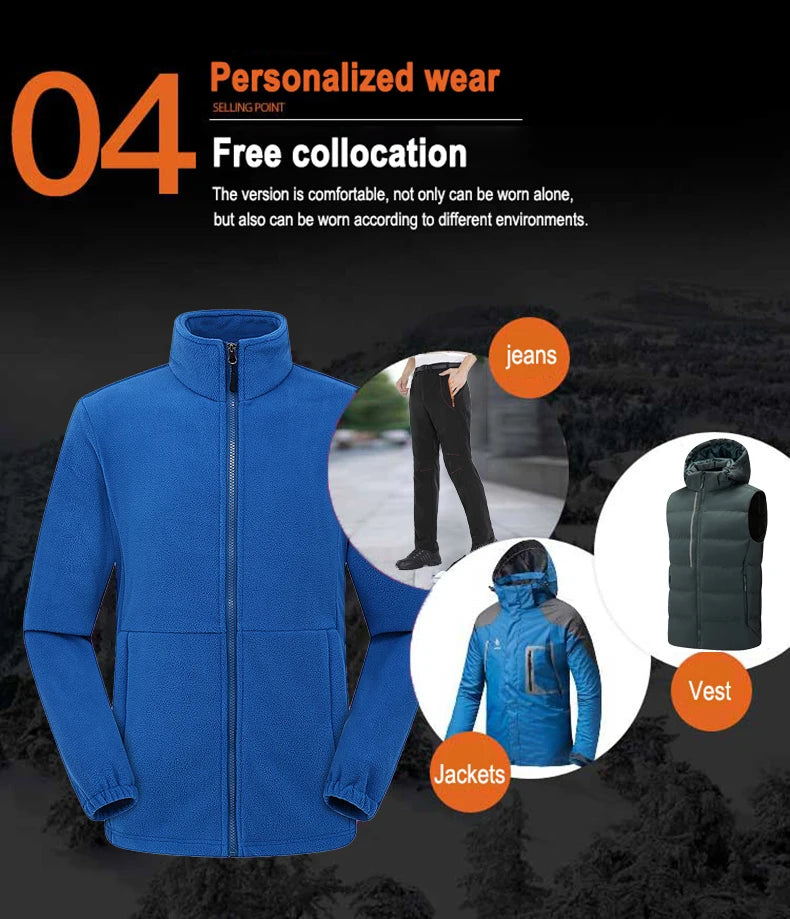 JNLN Men Polar Fleece Jackets Winter Windproof Thermal Soft Shell Jacket Outdoor Sports Hiking Camping Skiing Climbing Warm Coat