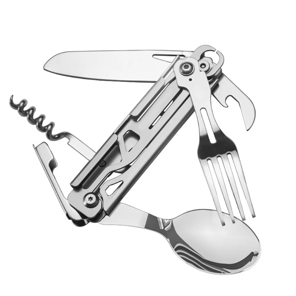 420 Stainless Steel Pocket Knife Multi-tool Portable Fork Spoon Outdoor Survival Camping Folding Knife Detachable Hand Tools