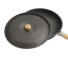 Aluminum Camping Wood Handle Wok Cookware, Outdoor Tableware, Picnic BBQ Cooking, Tourism, Kitchen Equipment, 3-4 Persons